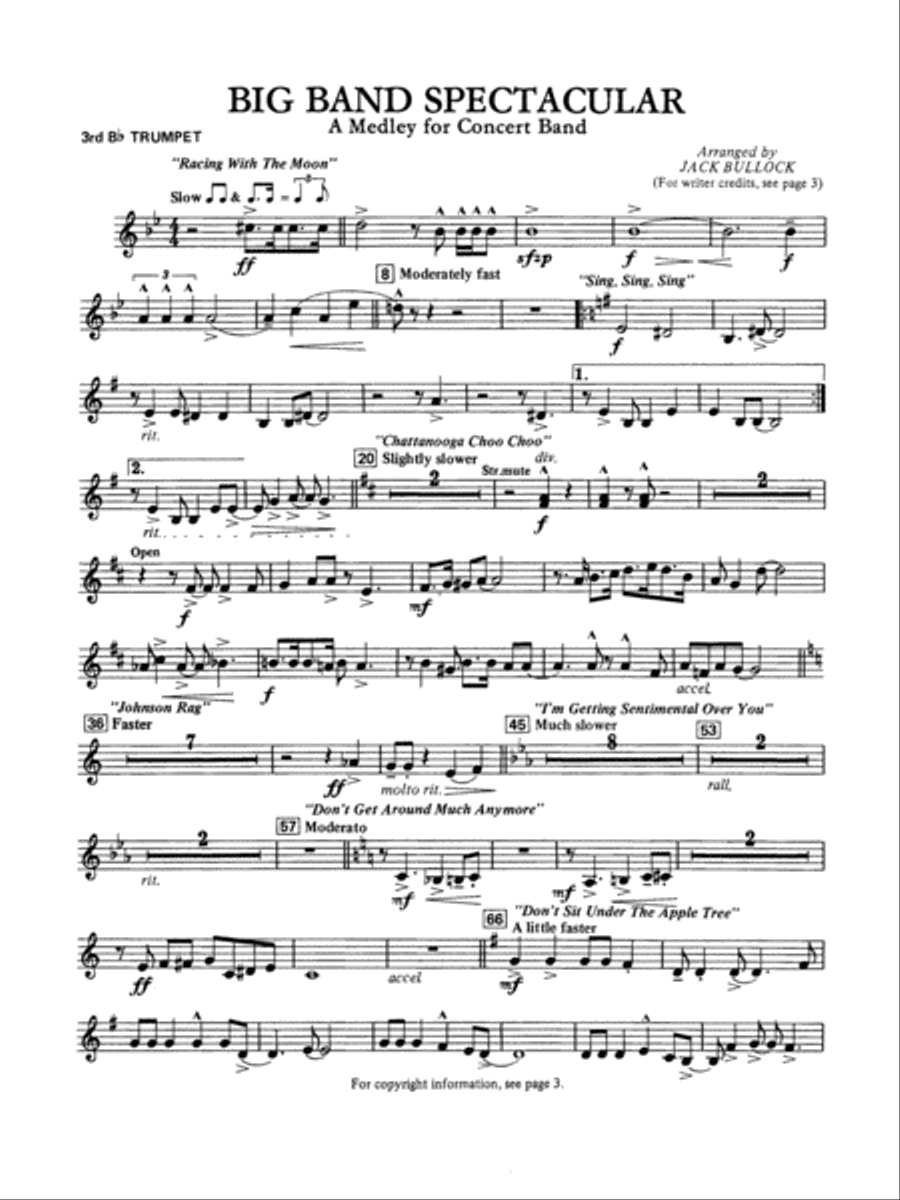Big Band Spectacular: 3rd B-flat Trumpet Concert Band scores gallery preview page 1