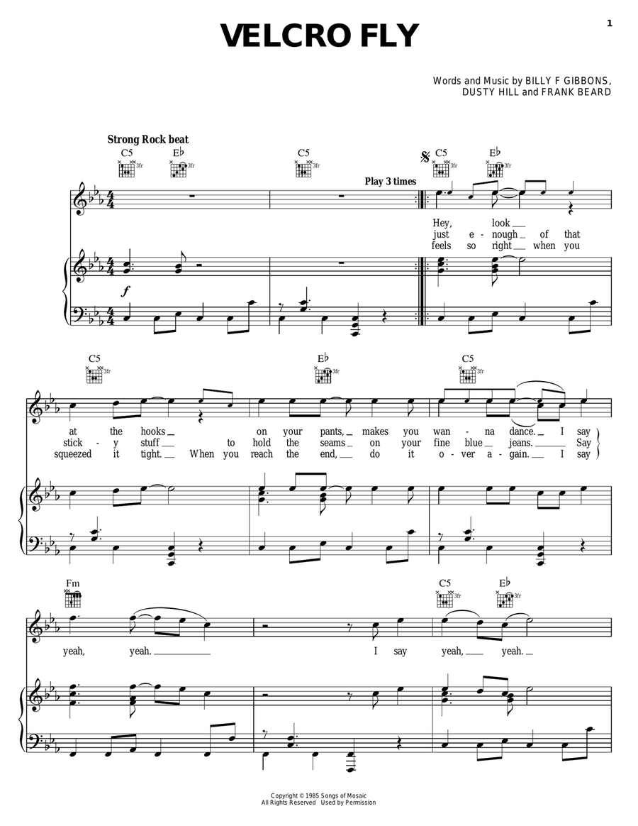 Velcro Fly Piano, Vocal, Guitar scores gallery preview page 1