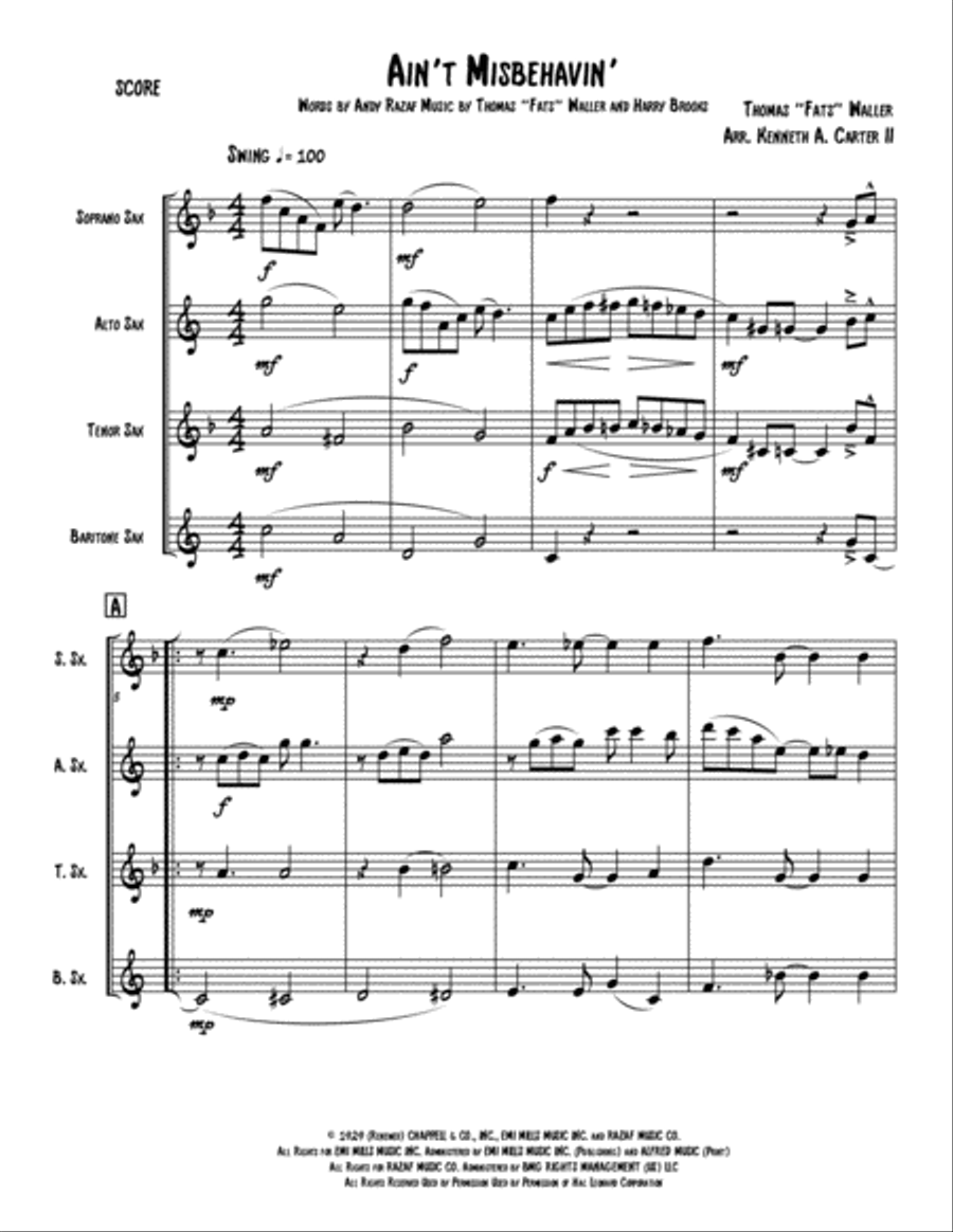Ain't Misbehavin' Woodwind Quartet scores gallery preview page 1