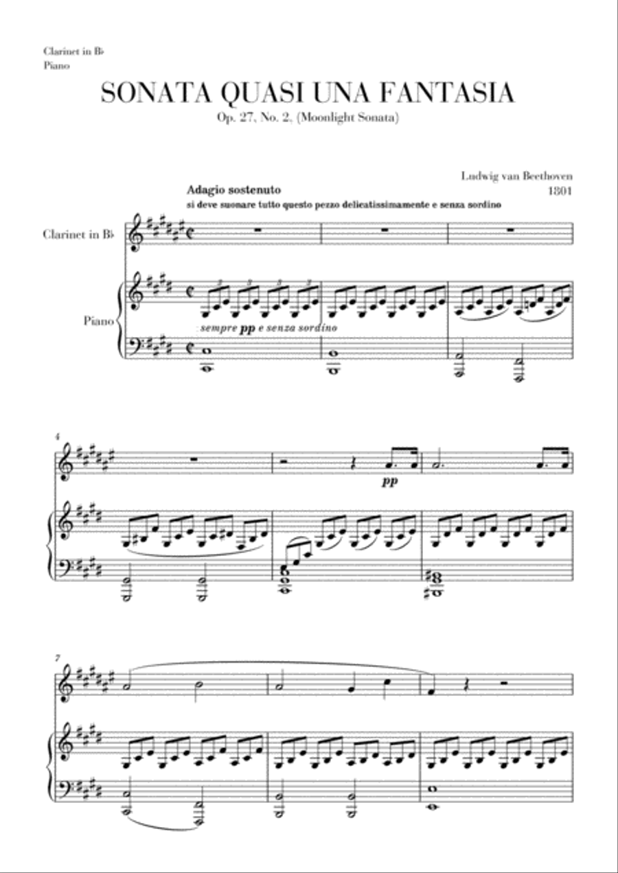 Moonlight Sonata for Clarinet in Bb and Piano