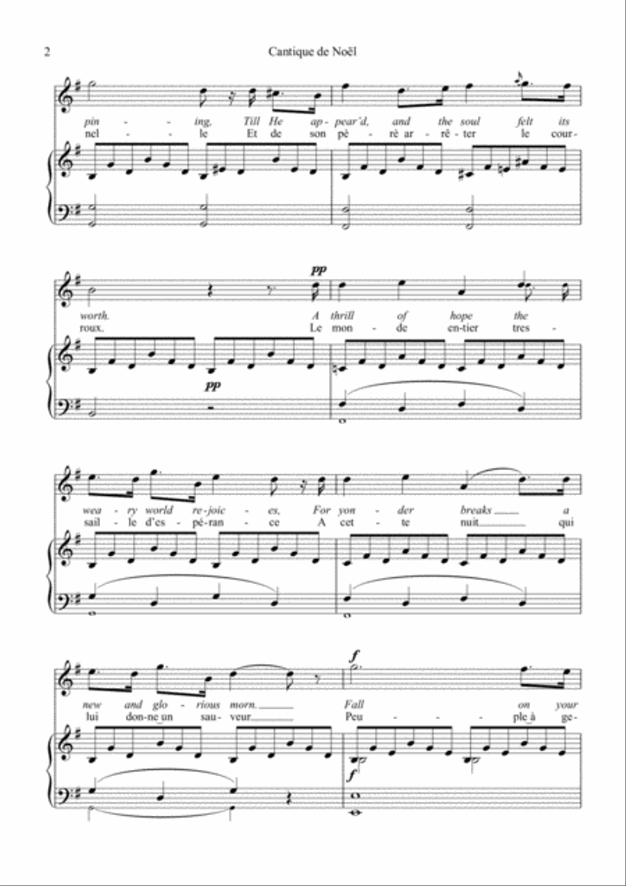 O Holy Night / Cantique de noel for voice and easy piano (G Major) Piano, Vocal, Guitar scores gallery preview page 3