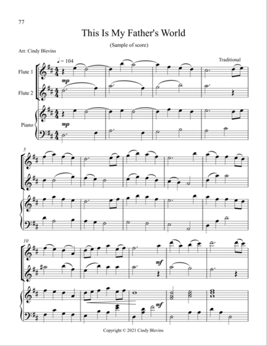 12 Favorite Hymns, Two Flutes and Piano Flute Duet scores gallery preview page 5