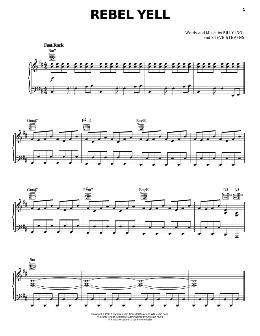 Rebel Yell Rebel Yell Piano, Vocal, Guitar scores gallery preview page 1