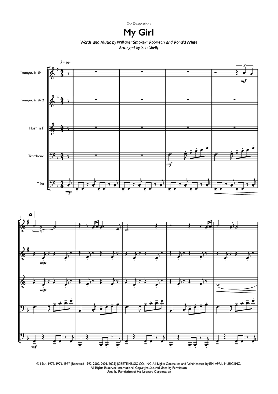 My Girl Brass Ensemble scores gallery preview page 1