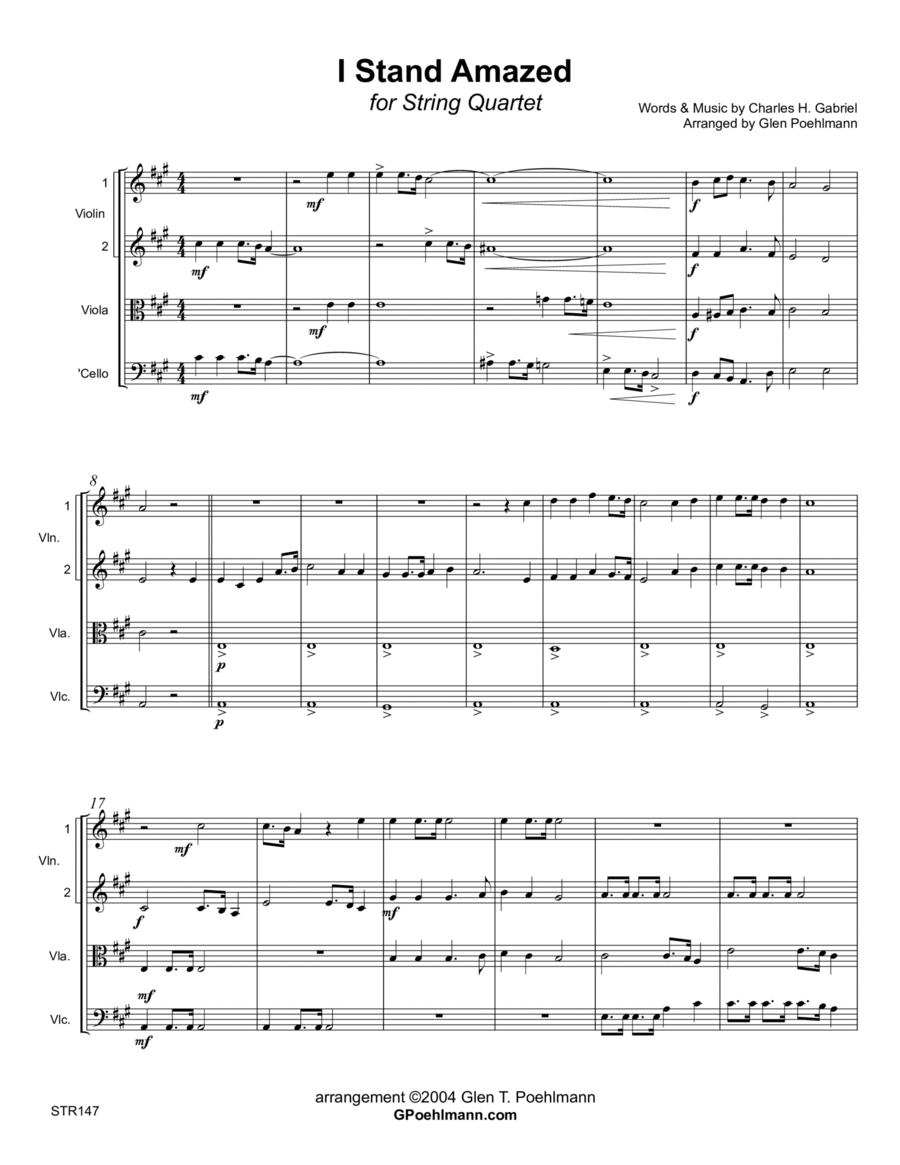 I STAND AMAZED (My Savior's Love) - STRING QUARTET or 3 Violins & Cello (unaccompanied) String Quartet scores gallery preview page 1