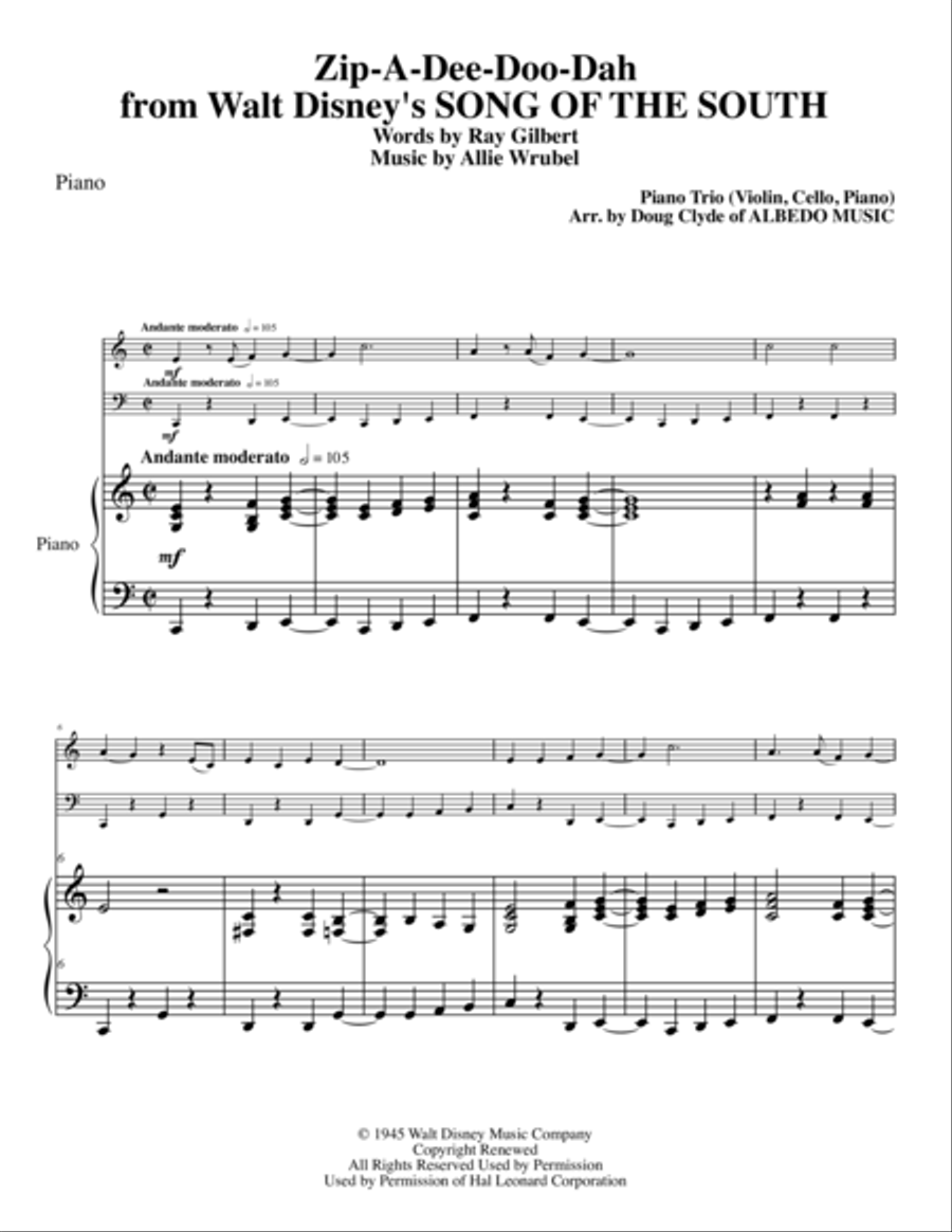 Zip-A-Dee-Doo-Dah Piano Trio scores gallery preview page 1