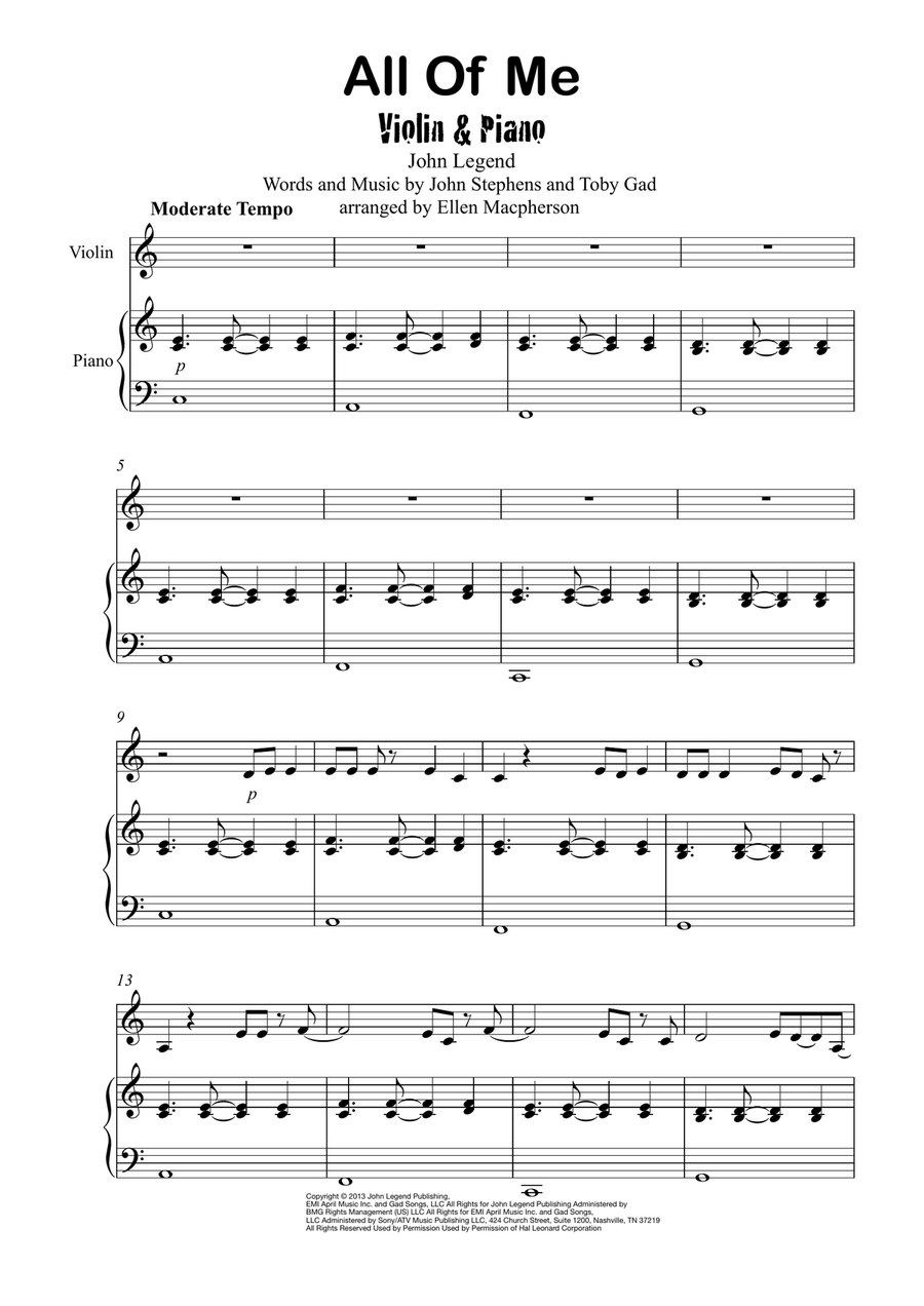 All Of Me Violin Solo scores gallery preview page 1
