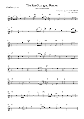 The Star Spangled Banner (USA National Anthem) for Alto Saxophone Solo with Chords (Eb Major)