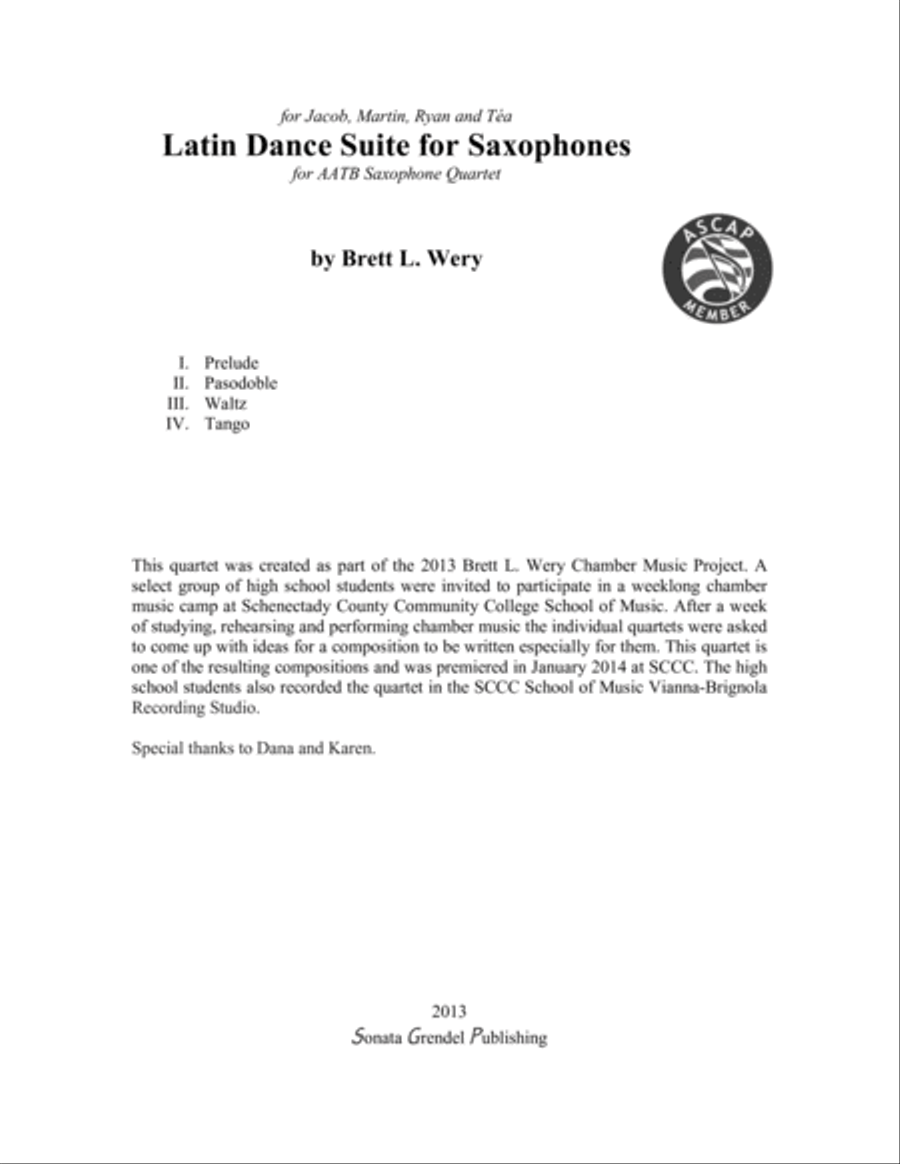 Latin Dance Suite for Saxophones Woodwind Quartet scores gallery preview page 2
