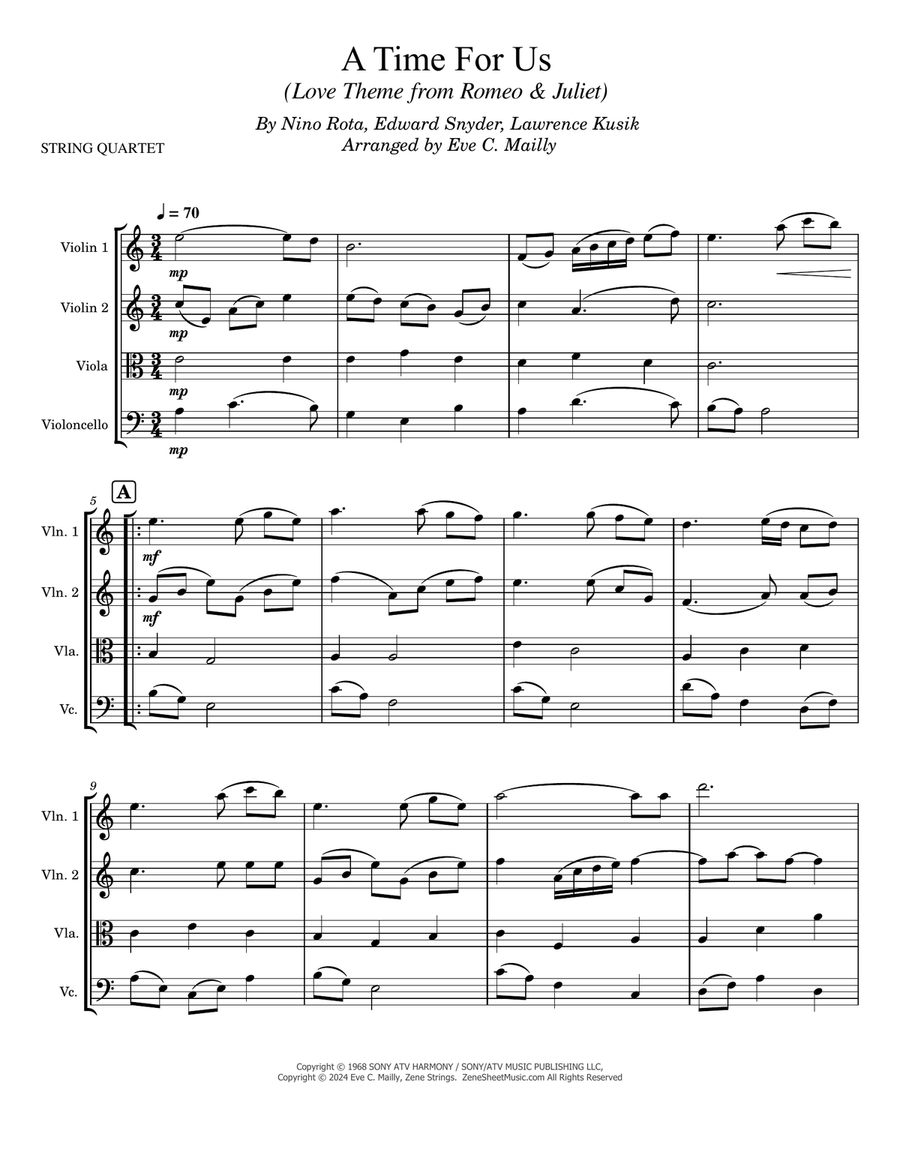 A Time For Us (love Theme) String Quartet scores gallery preview page 1
