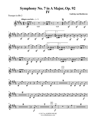 Book cover for Beethoven Symphony No. 7, Movement IV - Trumpet in Bb 2 (Transposed Part), Op. 92