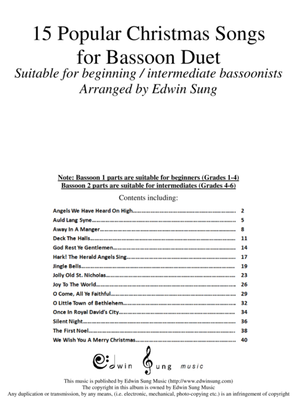 15 Popular Christmas Songs for Bassoon Duet (Suitable for beginning / intermediate bassoonists)