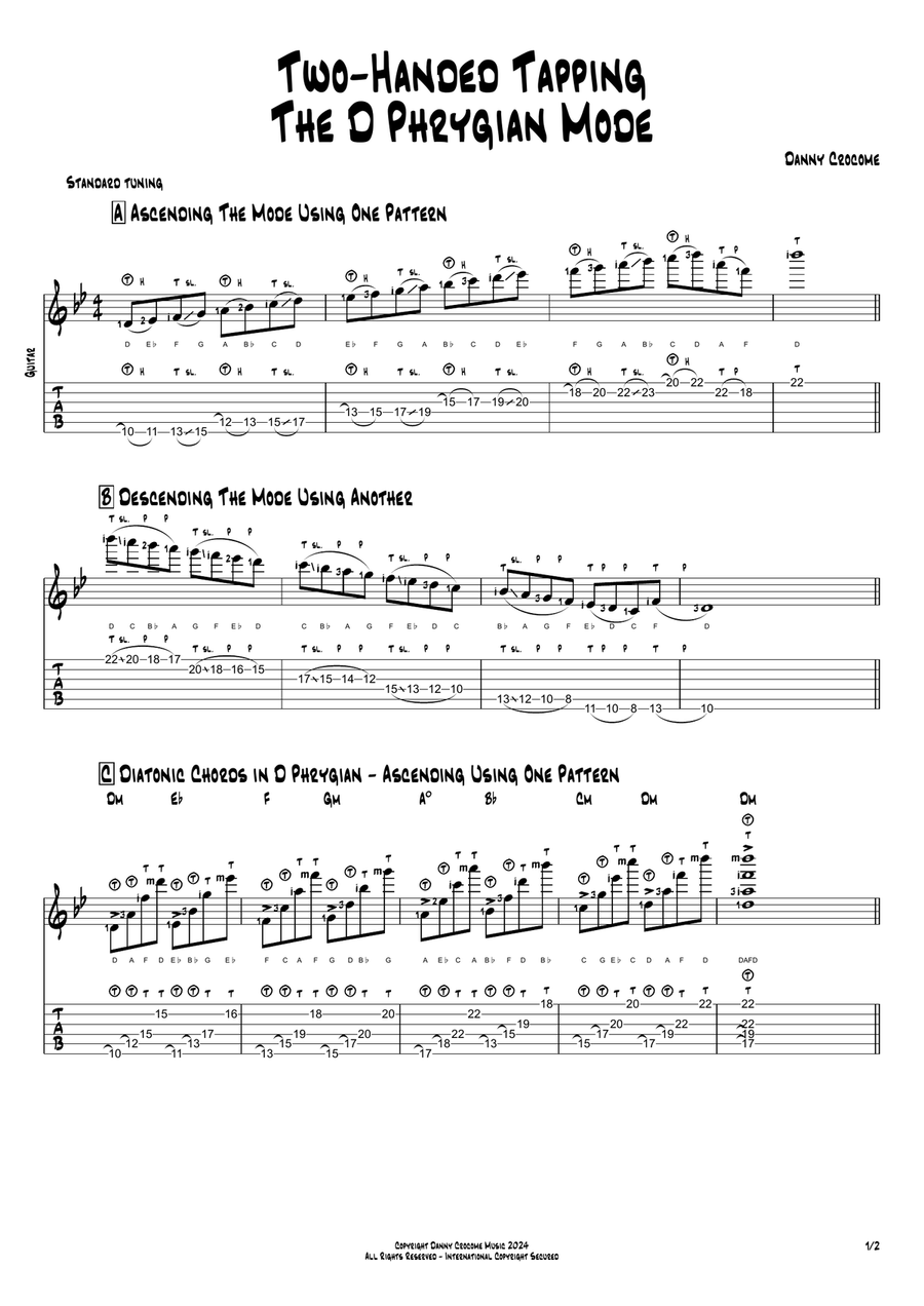 Two-Handed Tapping The D Phrygian Mode Electric Guitar scores gallery preview page 1