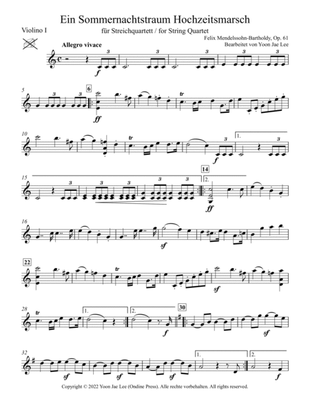 A Midsummer Night's Dream Wedding March for String Quartet, Op. 61 - Set of Parts