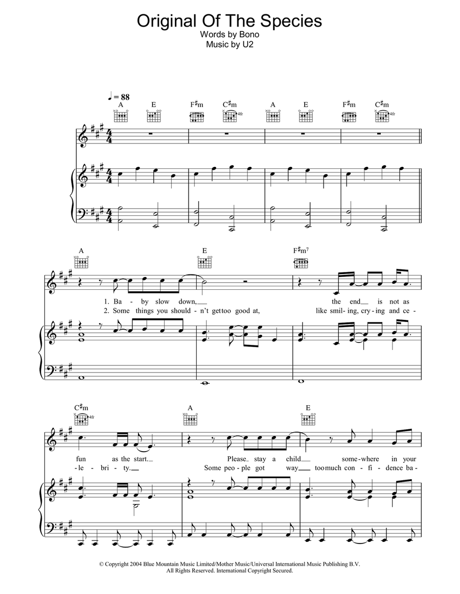 Original Of The Species Piano, Vocal, Guitar scores gallery preview page 1