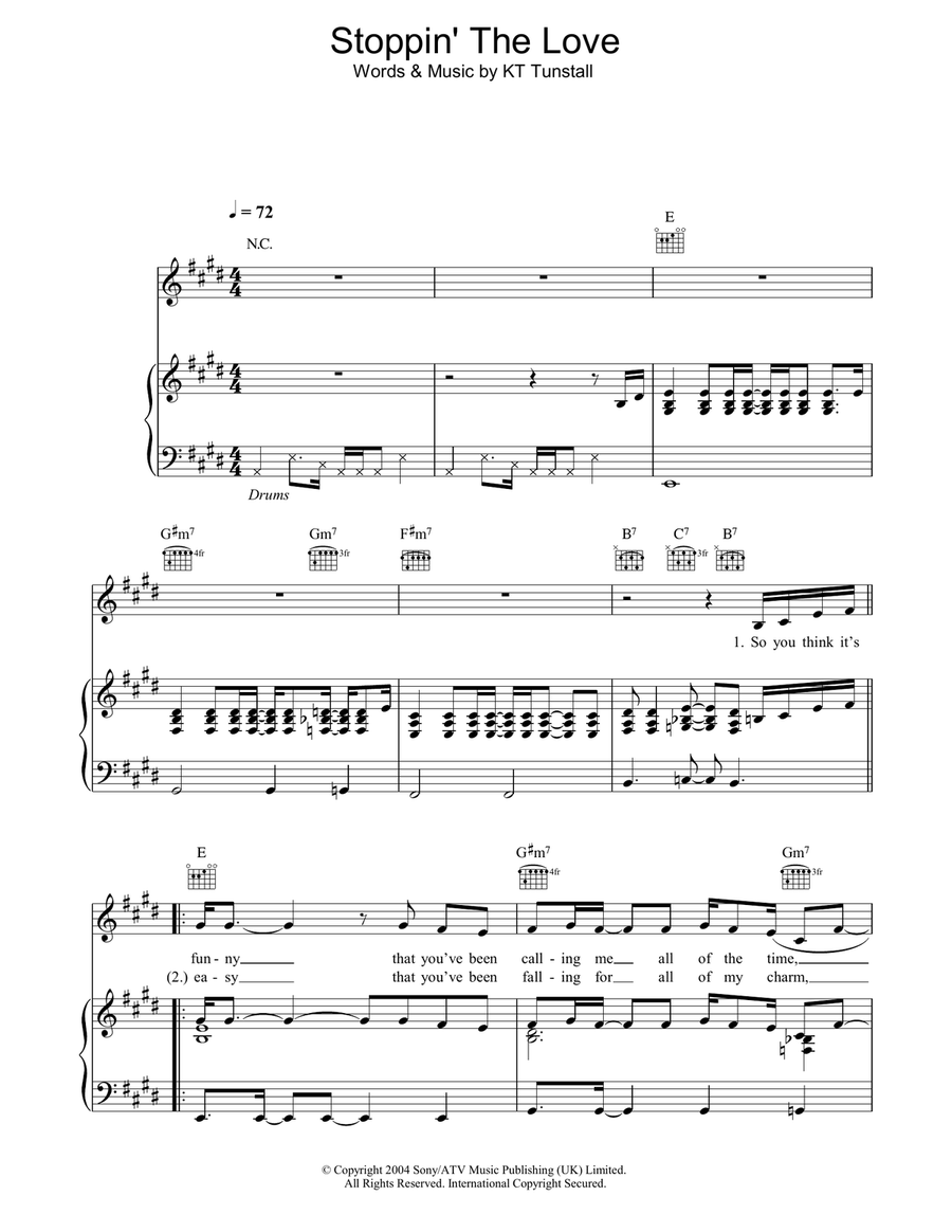 Stoppin' The Love Piano, Vocal, Guitar scores gallery preview page 1