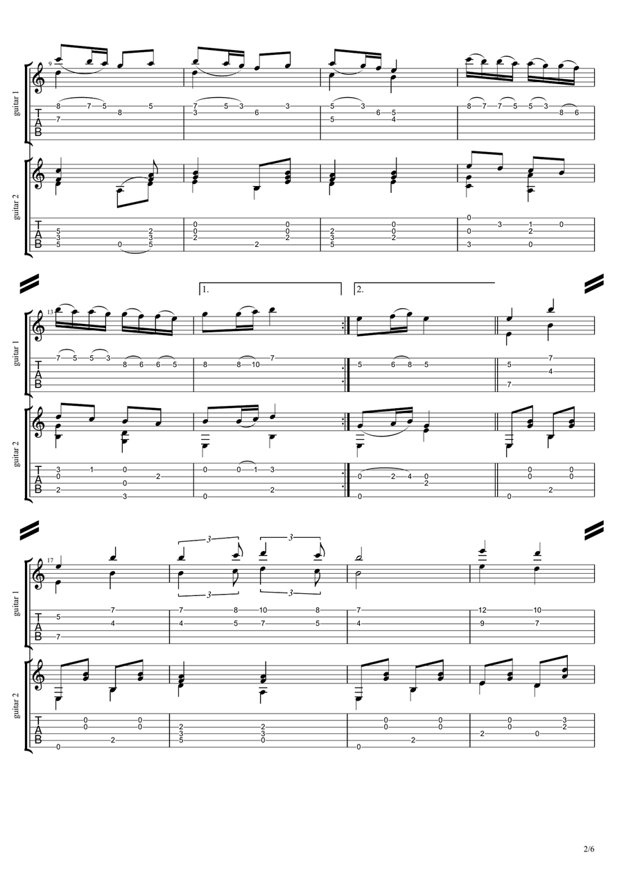 Ey Iran / ای ایران guitar arrangement, notes and tabs for guitar duo Guitar Tablature scores gallery preview page 2