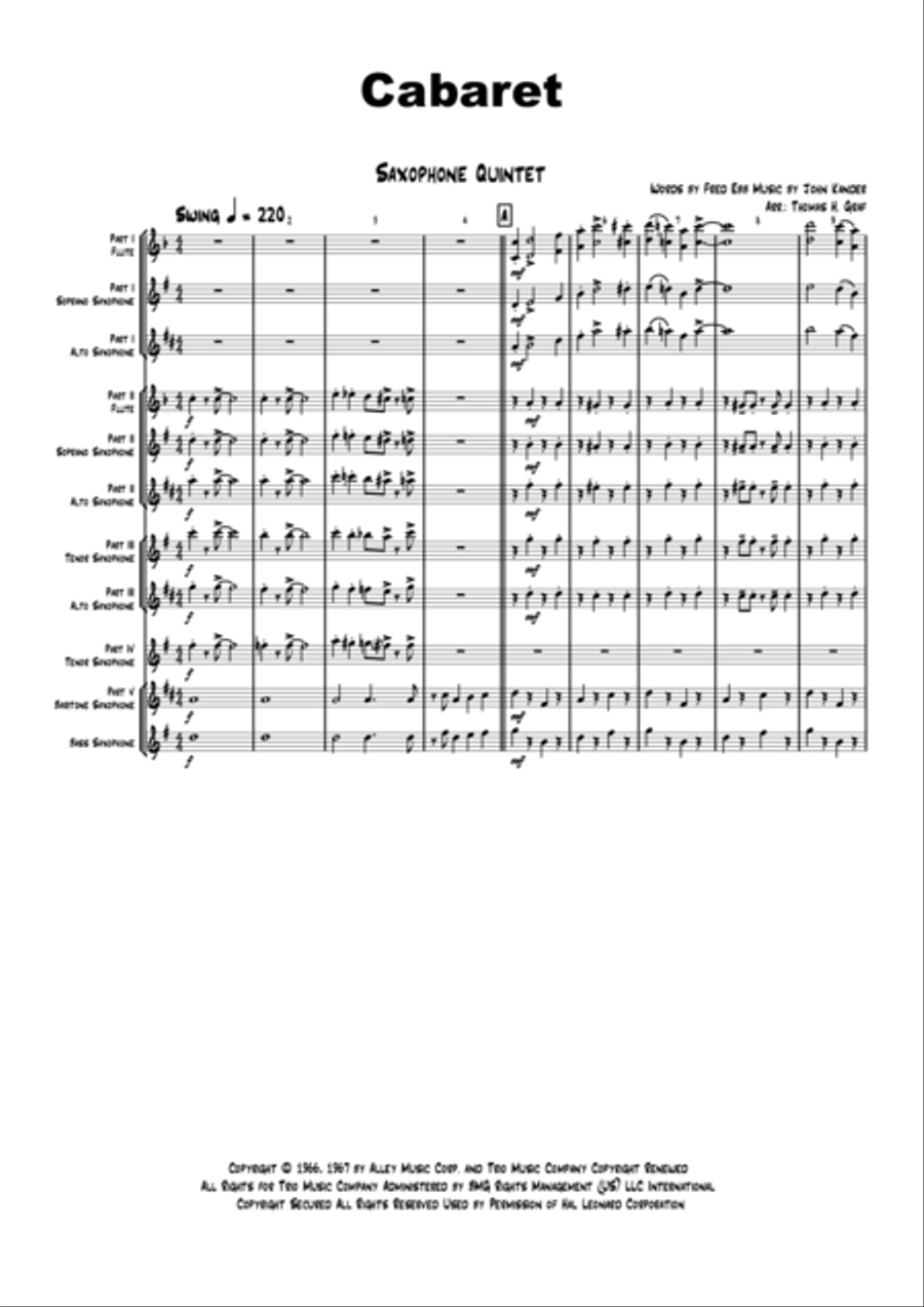 Cabaret Saxophone Quintet scores gallery preview page 2
