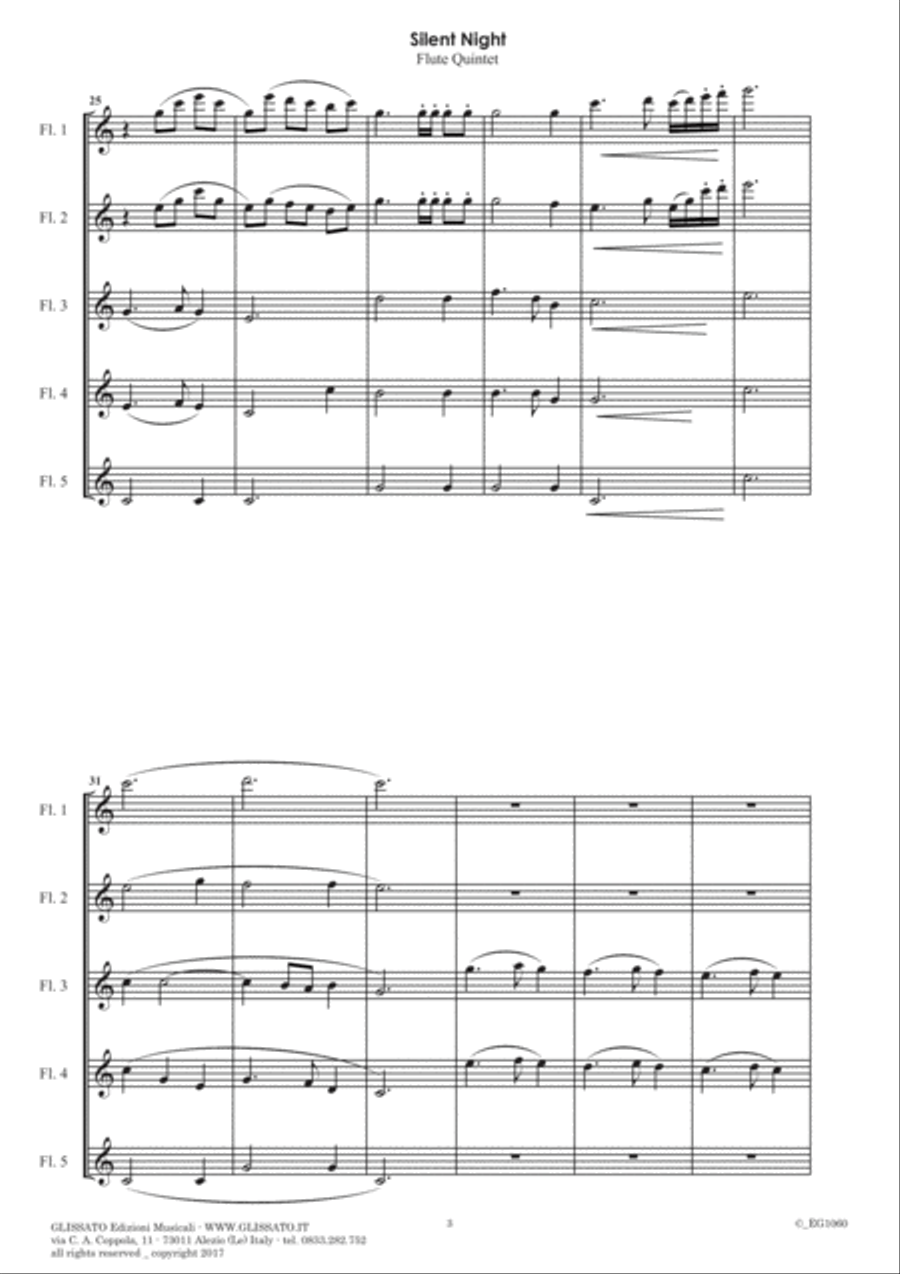 Silent Night - Flute Quintet/Choir (score & parts) Woodwind Quintet scores gallery preview page 4
