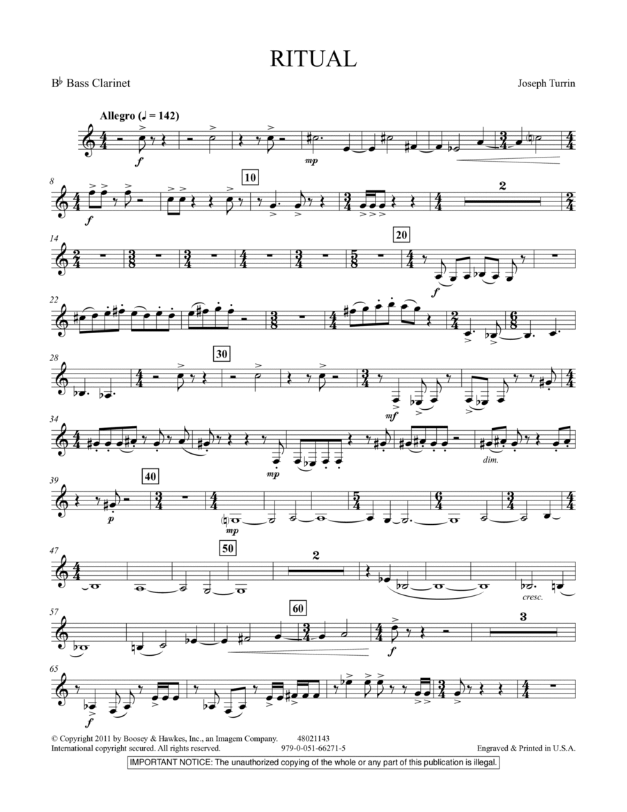 Ritual - Bb Bass Clarinet Concert Band scores gallery preview page 1