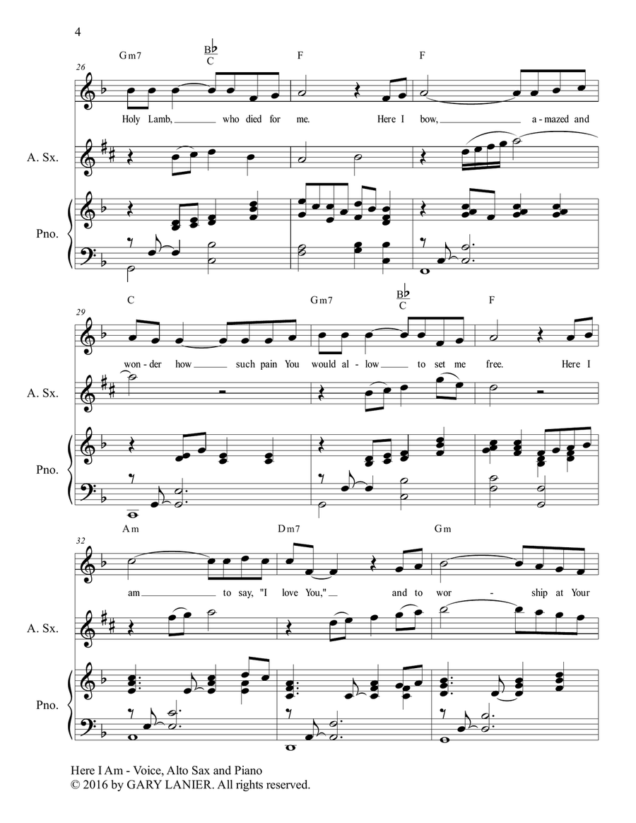 Gary Lanier: HERE I AM (Worship - For Voice, Alto Sax and Piano) Saxophone Duet scores gallery preview page 5