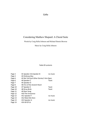 Book cover for Considering Matthew Shepard: A Choral Suite - Cello