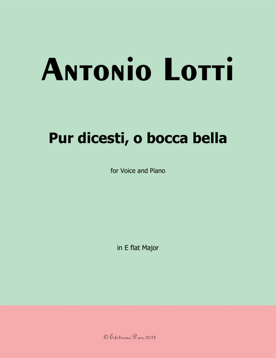 Pur dicesti,o bocca bella, by Antonio Lotti, in E flat Major Voice scores gallery preview page 1
