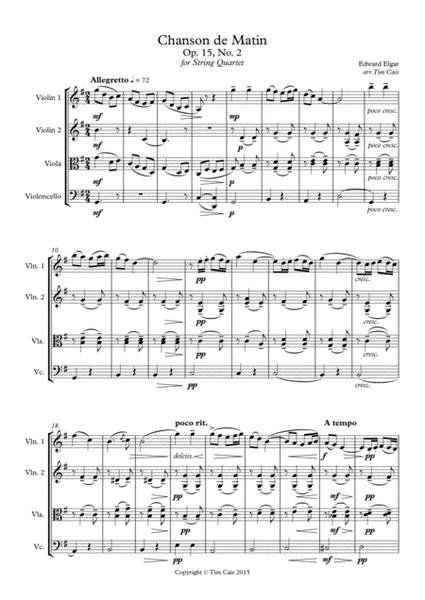 Elgar: Chanson de Matin - String Quartet image number null