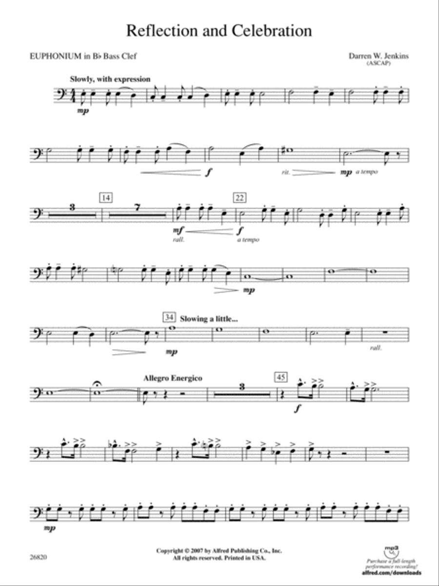 Reflection and Celebration: (World Part) B-flat Baritone B.C. Concert Band scores gallery preview page 1
