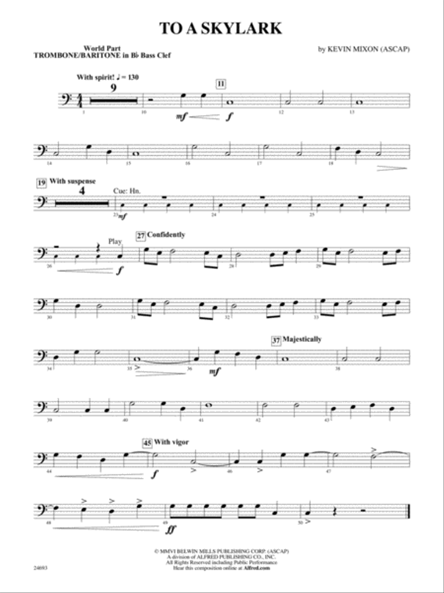 To a Skylark: (World Part) Bb Trombone B.C. Concert Band scores gallery preview page 1