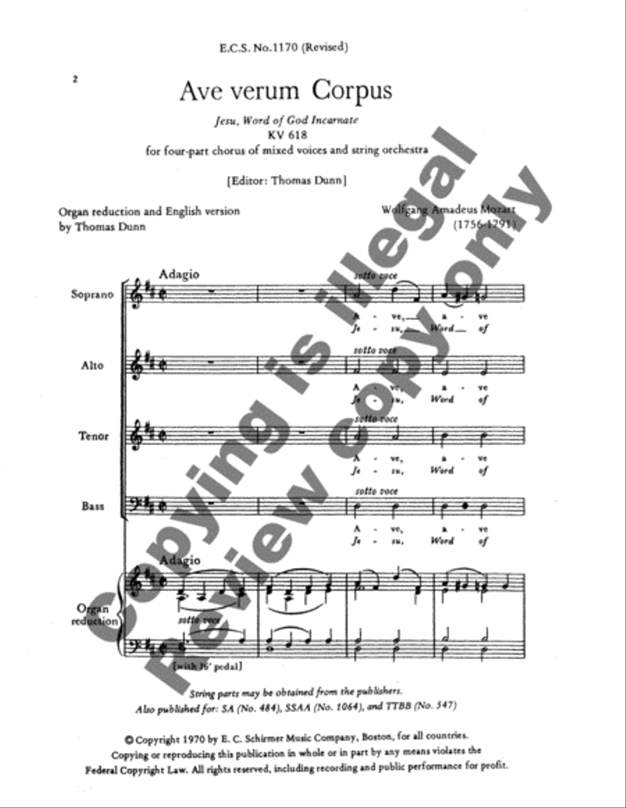 Ave verum Corpus, K. 618 (Jesu, Word of God Incarnate) 4-Part scores gallery preview page 6