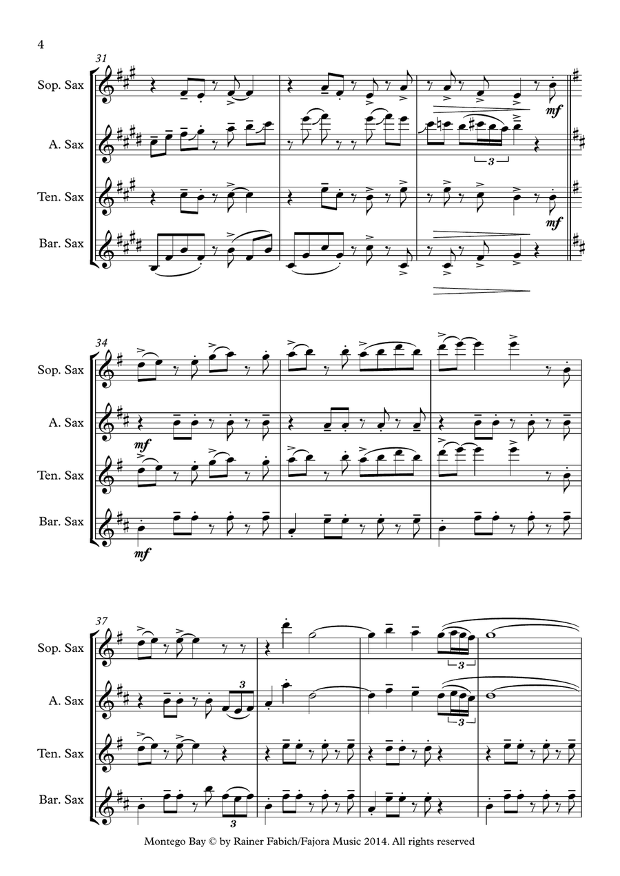 Montego Bay from Five Sax Reggaes Woodwind Quartet scores gallery preview page 5