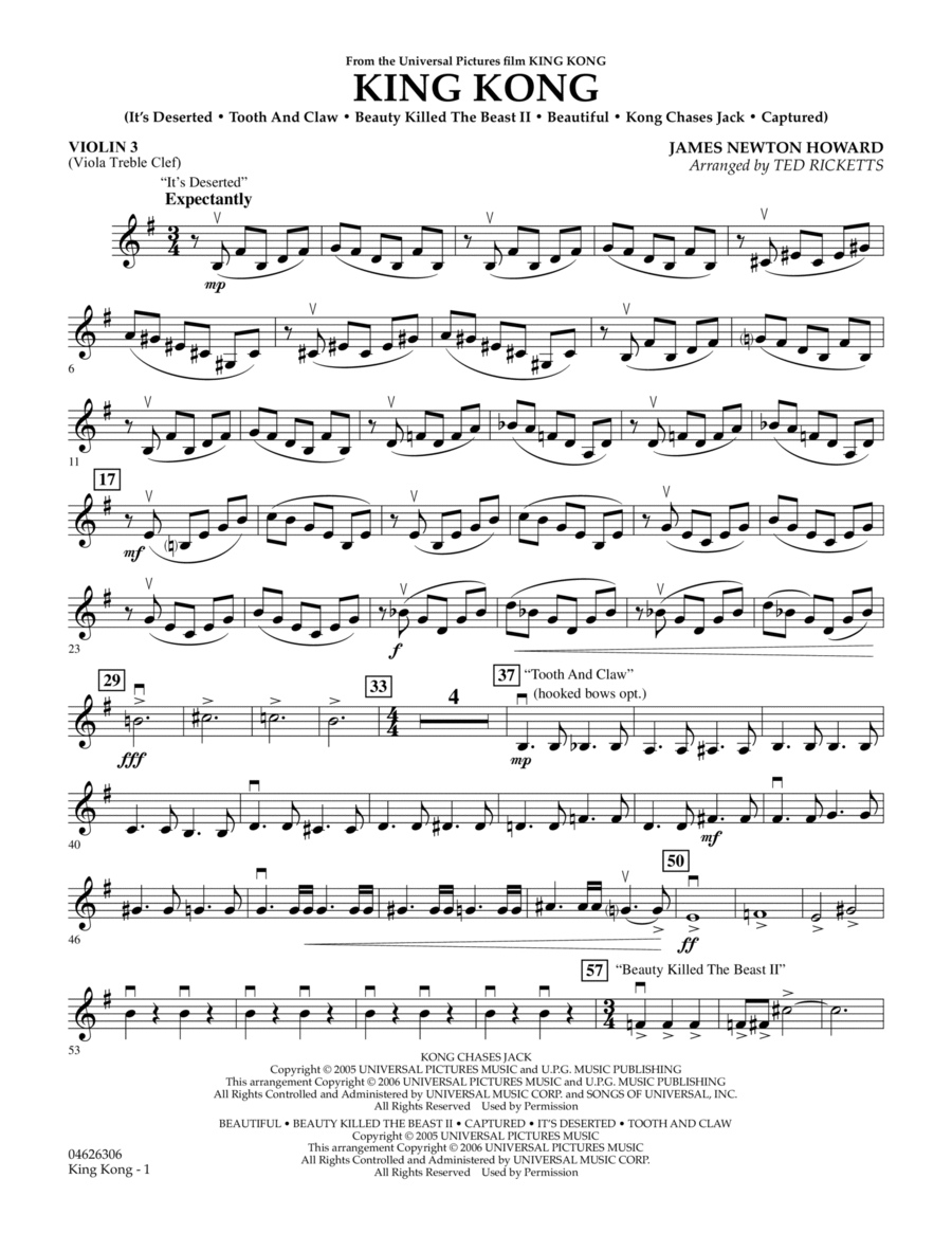King Kong - Violin 3 (Viola T.C.) Orchestra scores gallery preview page 1