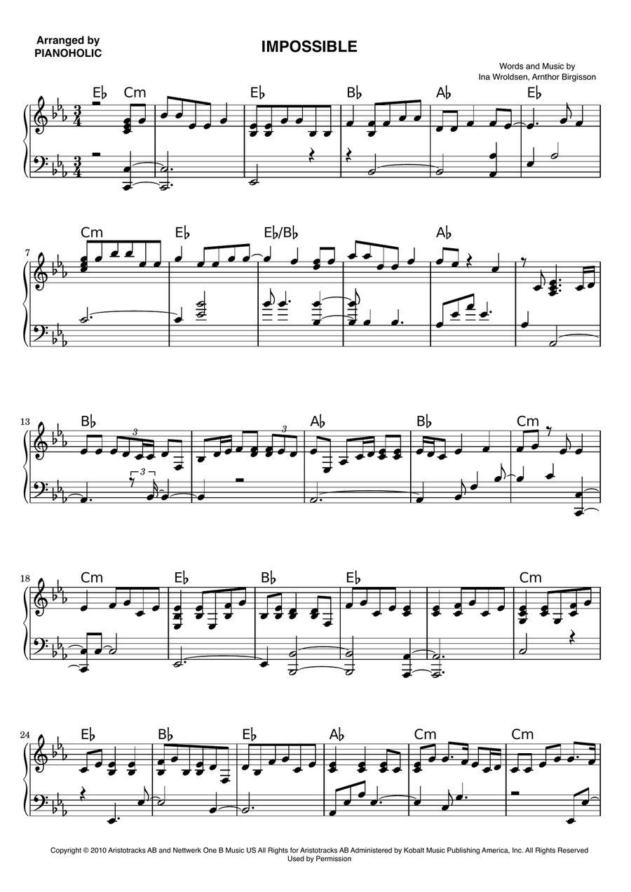 Impossible Easy Piano scores gallery preview page 1