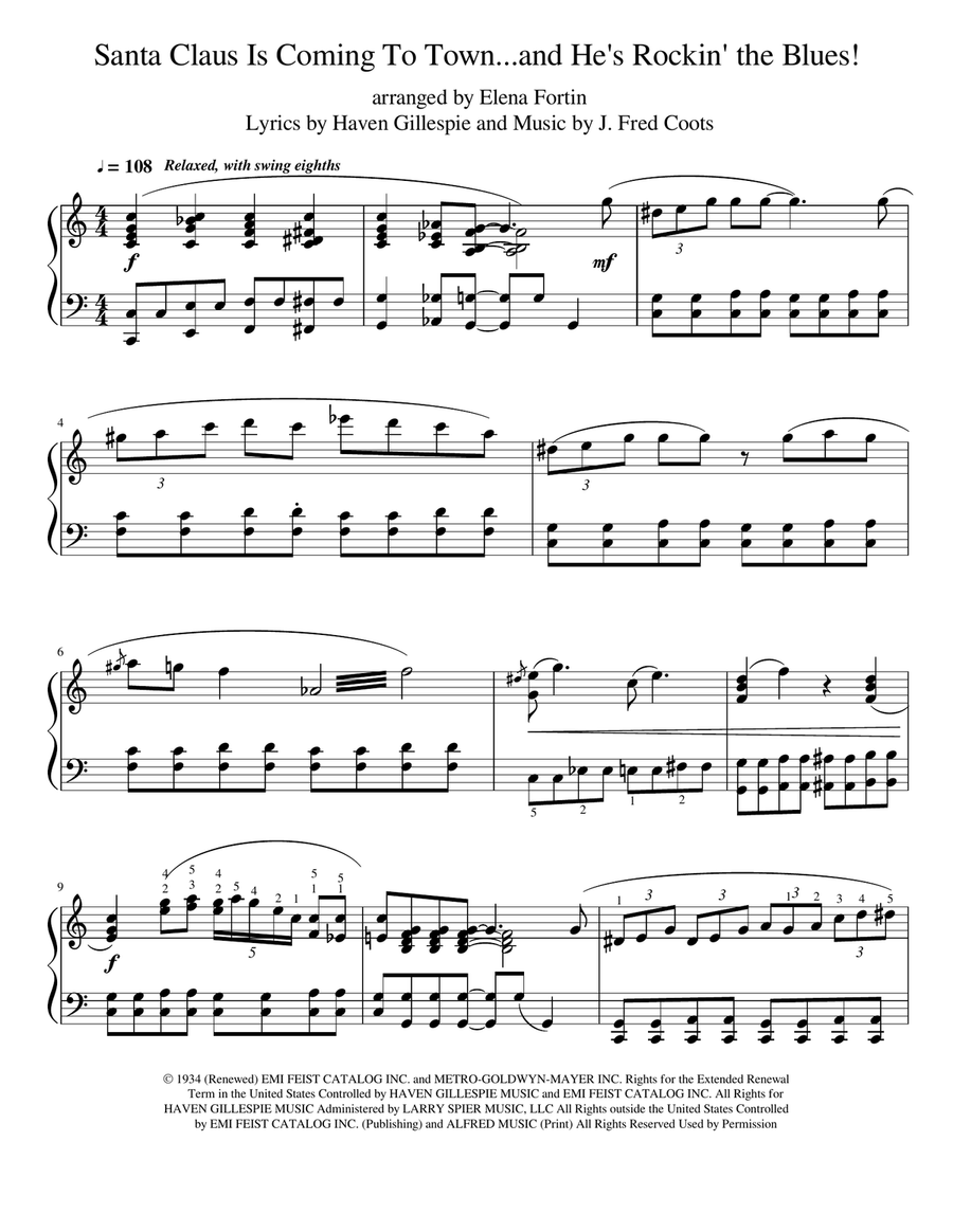 Santa Claus Is Comin' To Town Piano Solo scores gallery preview page 2