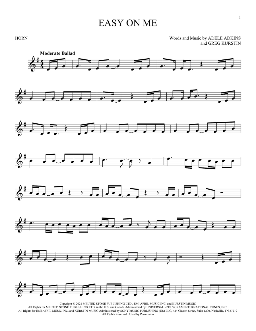 Easy On Me Easy On Me Horn Solo scores gallery preview page 1