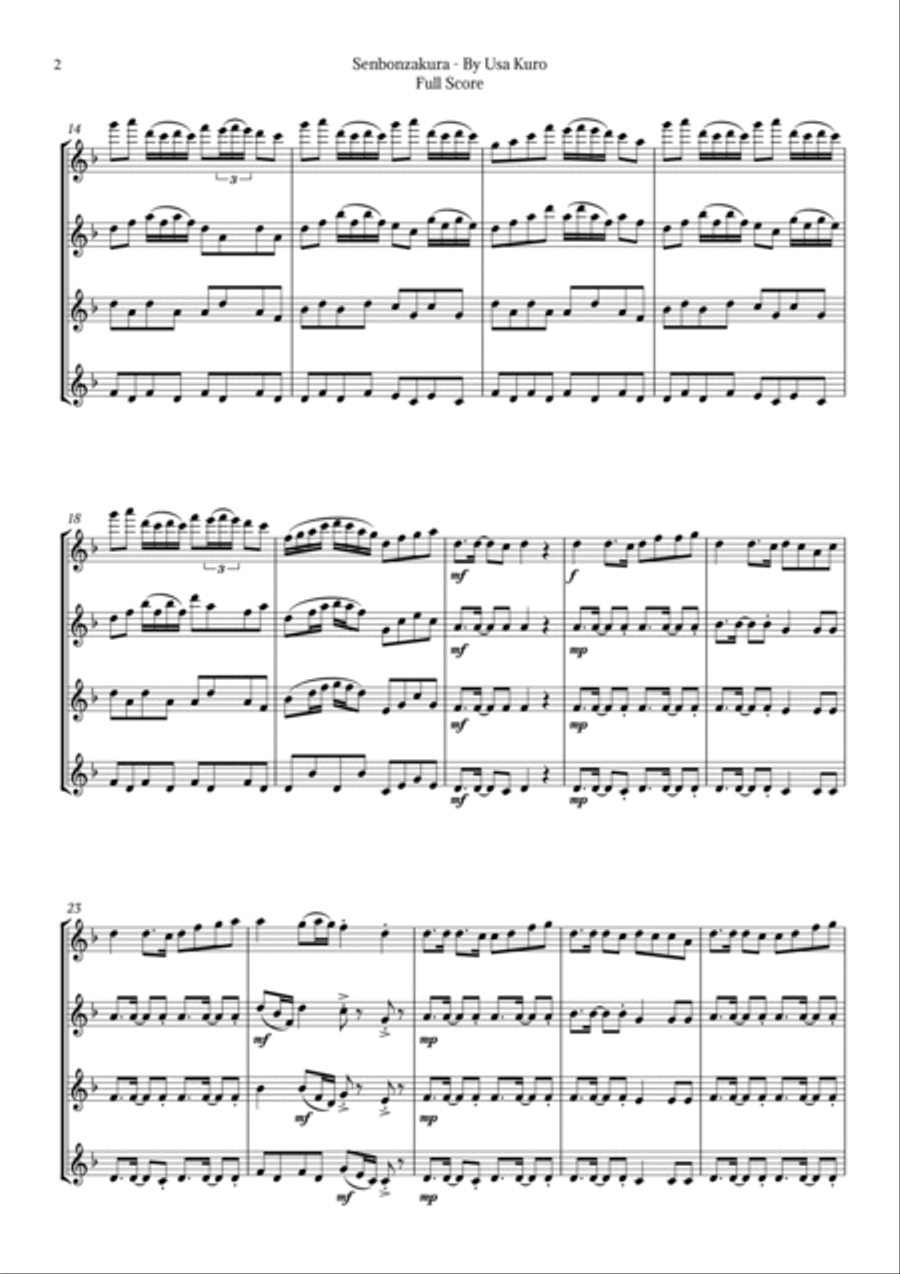 Senbonzakura Flute Quartet scores gallery preview page 2