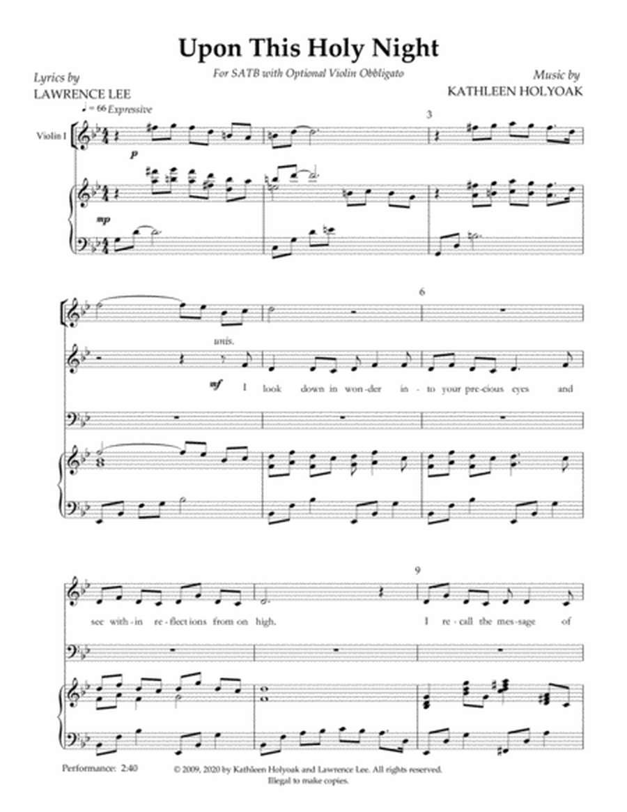 Upon This Holy Night -SATB with Violin by KATHLEEN HOLYOAK image number null