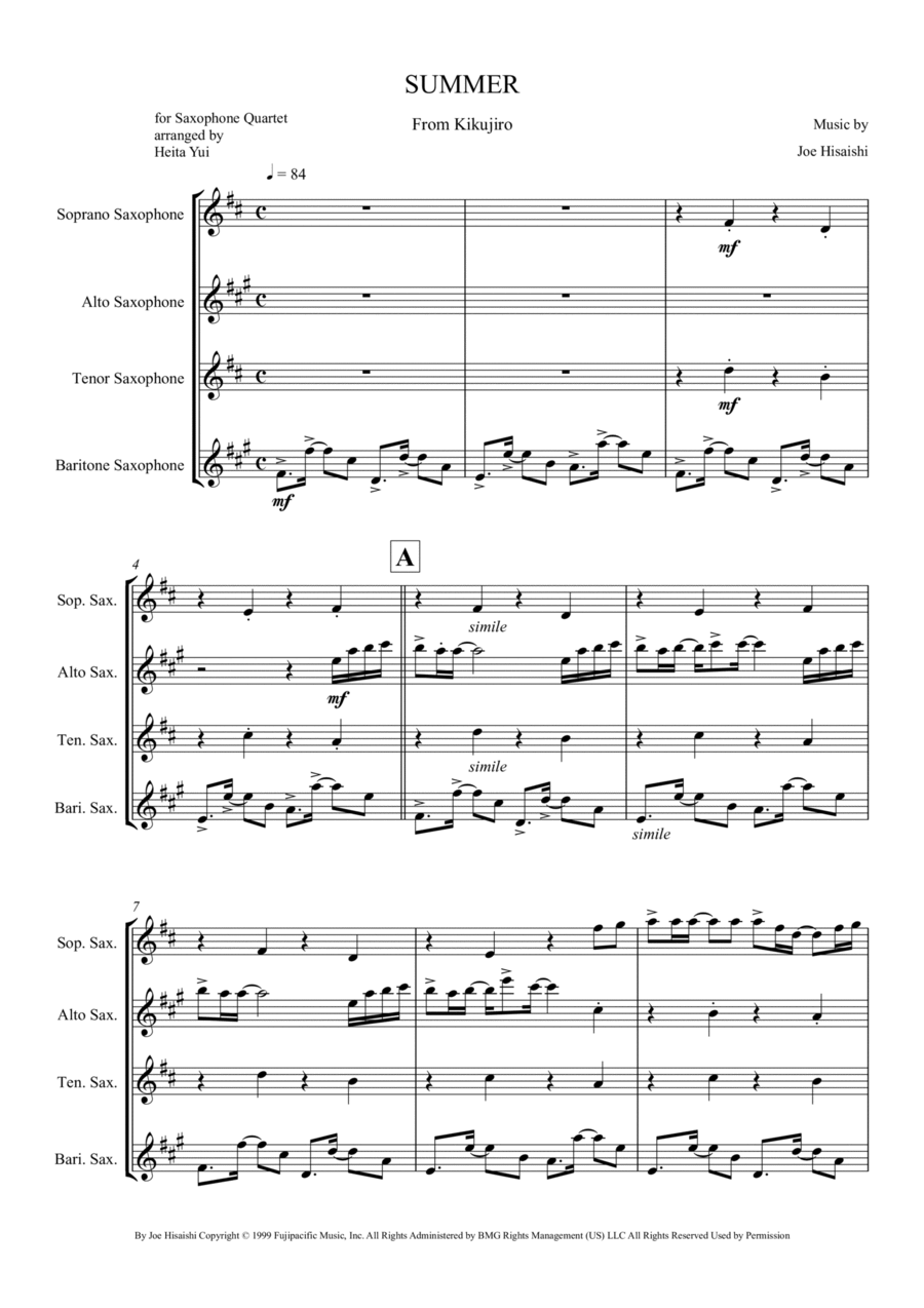 Summer Saxophone Quartet scores gallery preview page 1