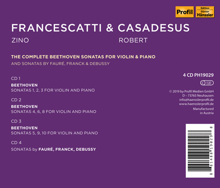 Zino Francescatti & Robert Cascadesus: The Complete Beethoven Sonatas for Violin & Piano; Sonatas by Faure, Franck, & Debussy
