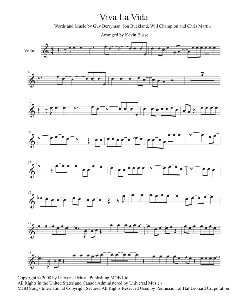Viva La Vida Violin Solo scores gallery preview page 1