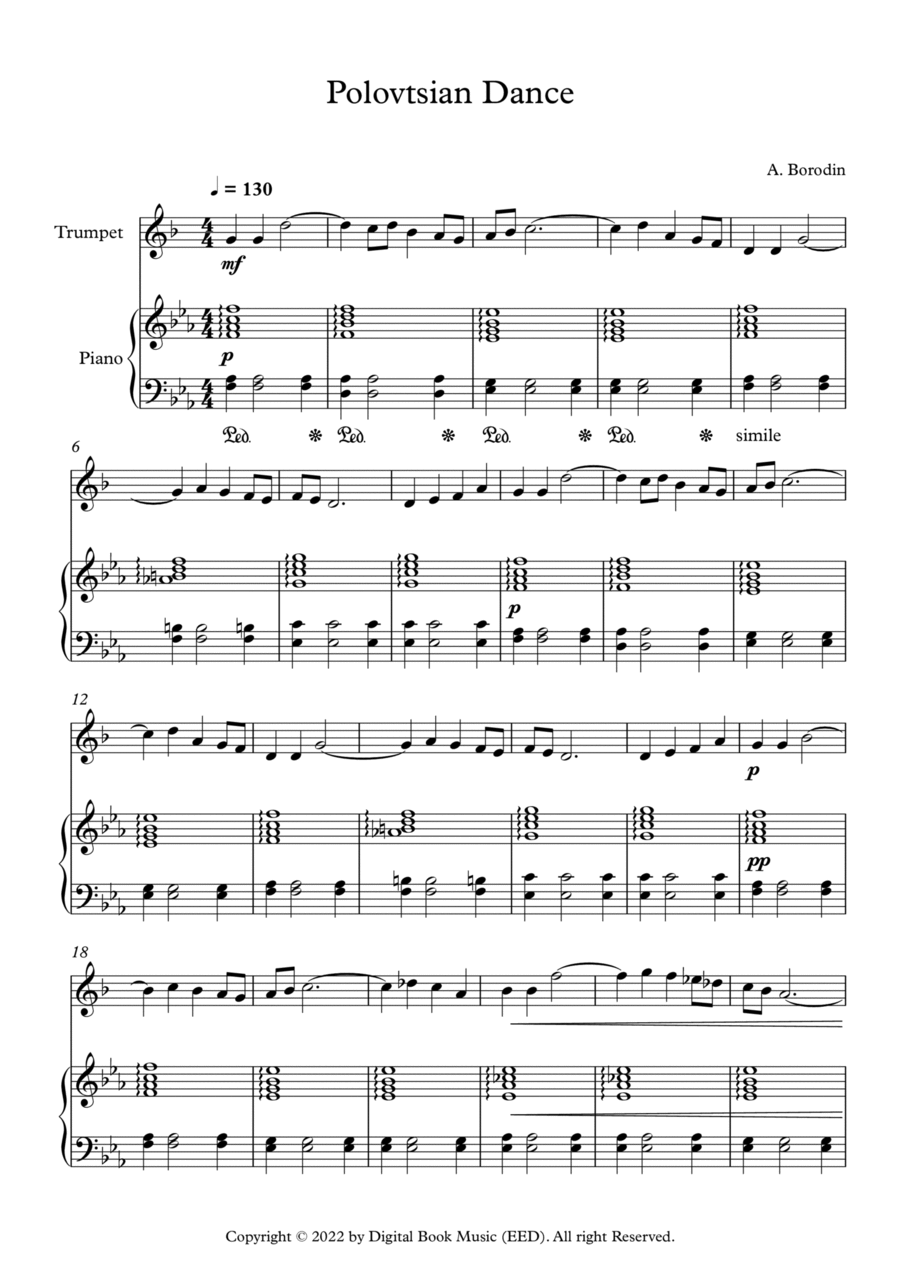 Polovtsian Dance - Alexander Borodin (Trumpet + Piano) B-Flat Trumpet scores gallery preview page 1