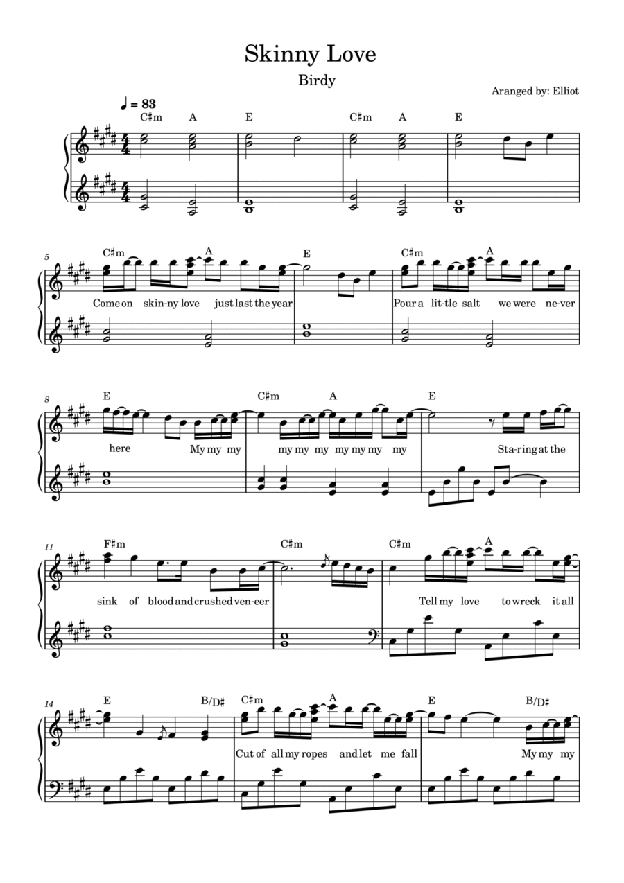 Skinny Love by Bon Iver Easy Piano Digital Sheet Music Sheet