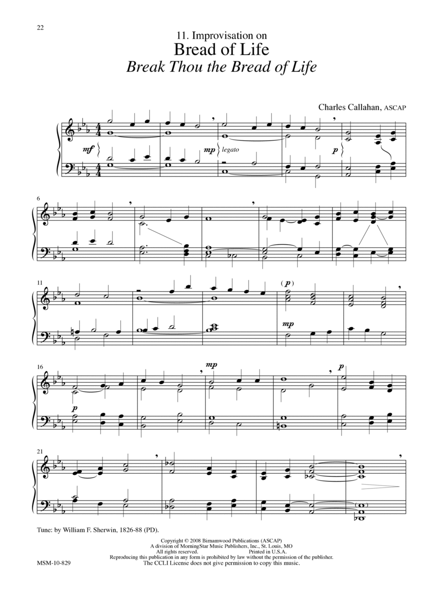 Improvisation on Bread of Life (Break Thou the Bread of Life) Organ scores gallery preview page 1