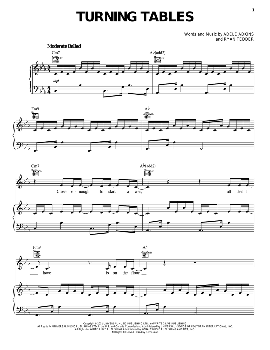 Turning Tables Piano, Vocal, Guitar scores gallery preview page 1