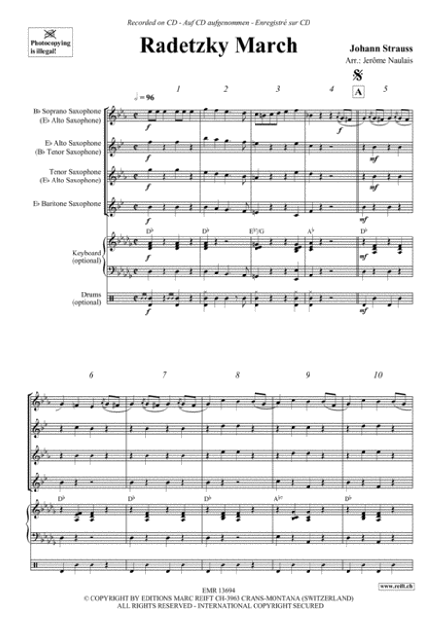 Radetzky March Saxophone Quartet scores gallery preview page 3