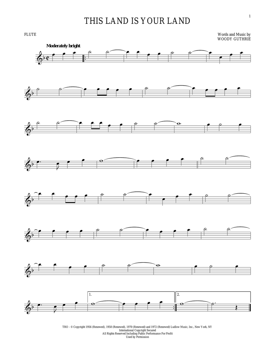 This Land Is Your Land Flute Solo scores gallery preview page 1