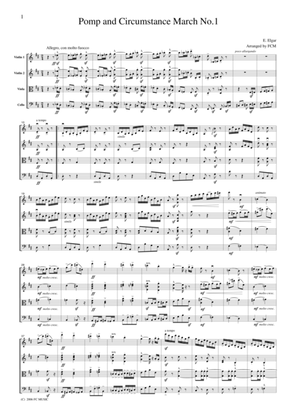 Elgar Pomp and Circumstance March No.1, for string quartet, CE001