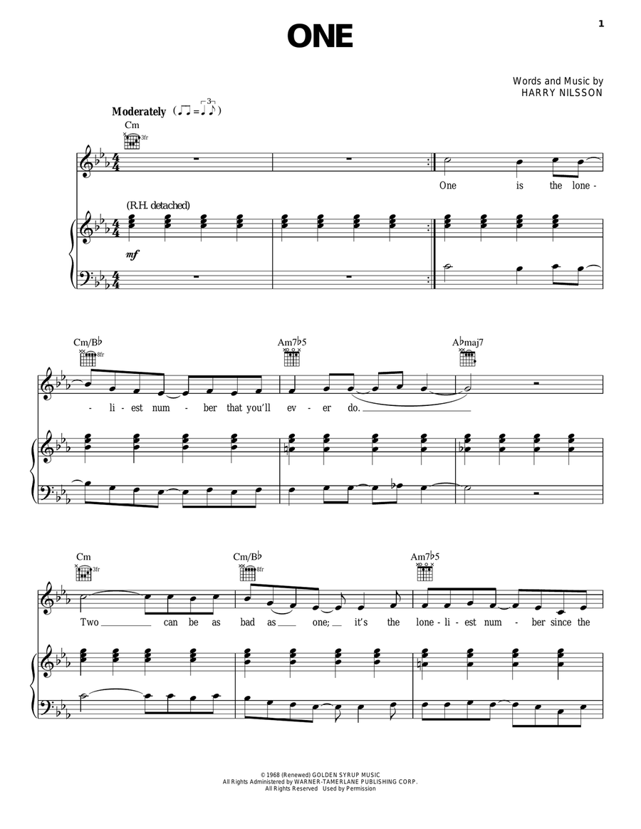 One One Piano, Vocal, Guitar scores gallery preview page 1