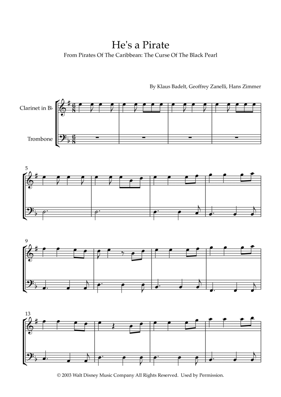 He's A Pirate B-Flat Clarinet scores gallery preview page 1